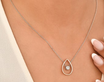 14K White and Rose Gold Pear Necklace With Diamond Setting
