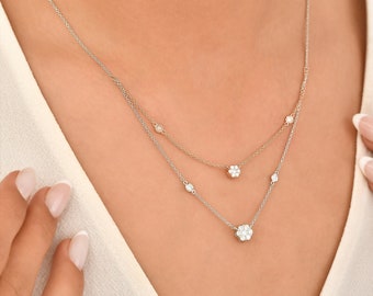 14K White Gold and Rose Gold Illusion Necklace with Diamonds