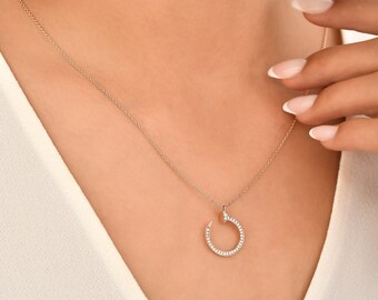 14K Rose Gold Crescent Shape Necklace With Diamonds
