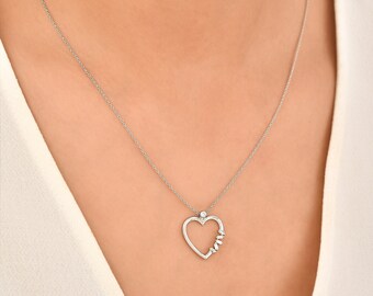 14K White Gold Heart Shape Necklace With Baguette Diamonds