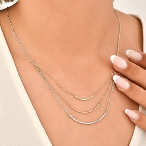 14K Gold Necklace With Diamond setting. White Gold, Rose Gold and Gold colors.