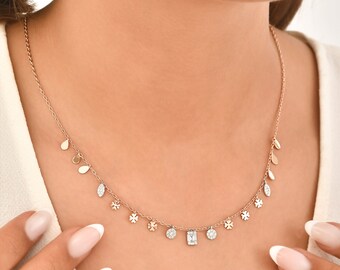 Stylish 14K Rose Gold and White Gold Necklace and Diamond