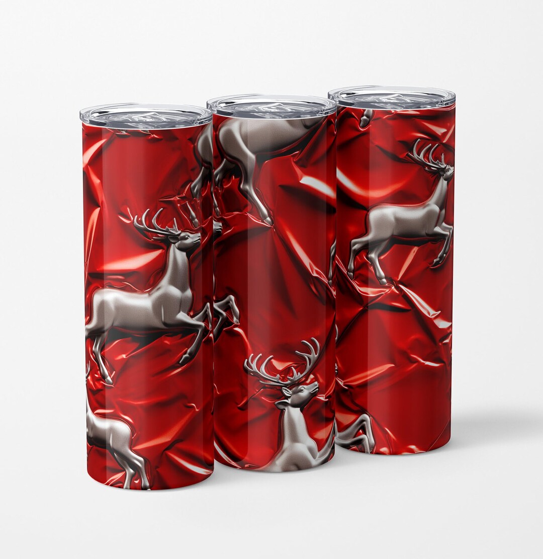Glossy Christmas Embossed Red Foil Deer Sublimation Tumbler Etsy