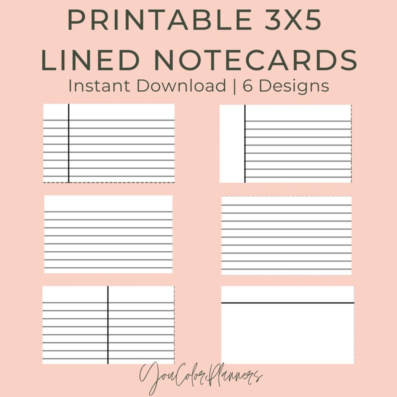 Printable 3x5 Lined Index Cards Notecards Flash Cards Recipe Cards 6