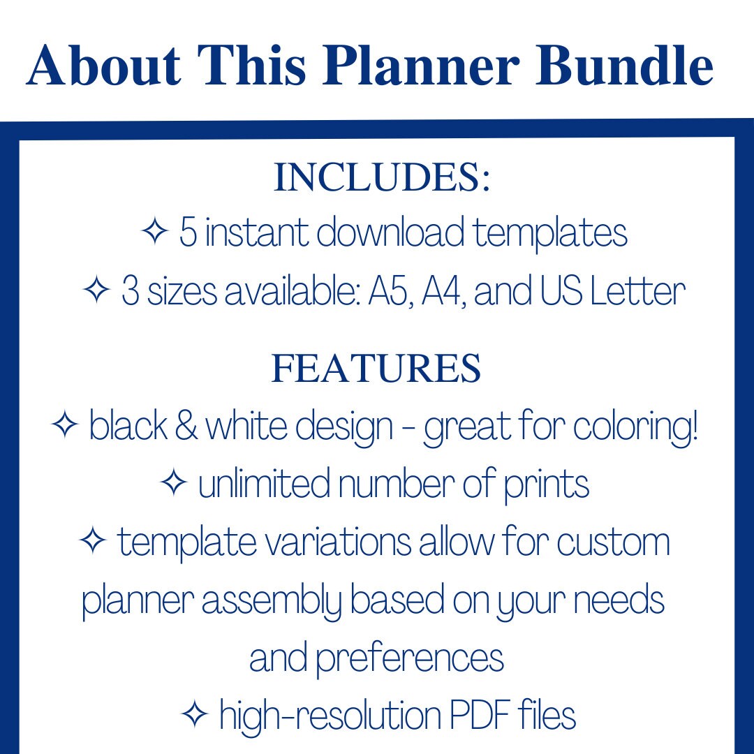 Printable Black and White Daily Planner Bundle With Starry-themed ...