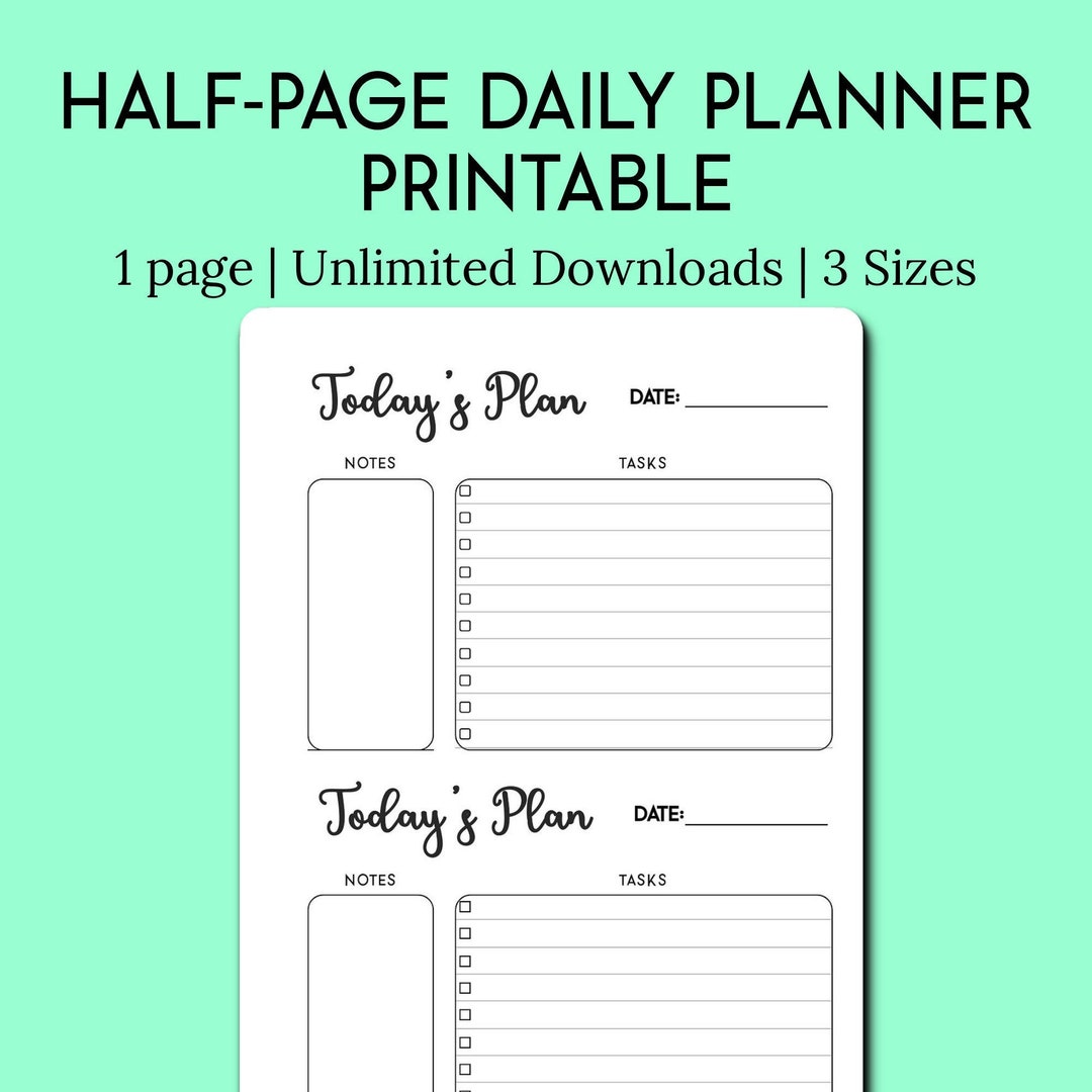 Half-page Black and White Daily Planner Printable - Etsy
