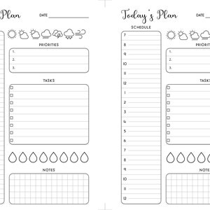 Simple Black and White Printable Daily Planner Insert With Water ...