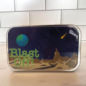 Blast off! Space Play Tin – Astronaut Toy, Rocket & Moon Surface – Inbetween 'Mint Gift, Kids Space Toy