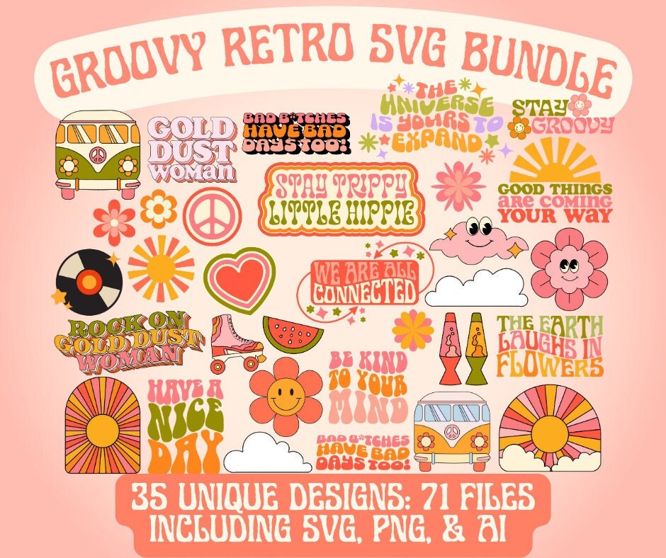 Groovy SVG Bundle, Digital Download Hippie Svg Clipart & Cut Files for ...