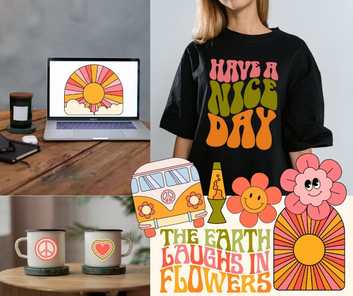 Groovy SVG Bundle, Digital Download Hippie Svg Clipart & Cut Files for ...