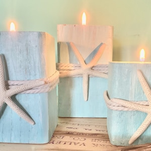 Wooden Beach Starfish Candle Holder, Coastal Decor, Distressed, Beach Decor, Beach Wedding, Nautical, Driftwood, Beach, Island Chic