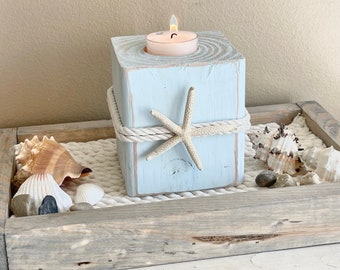 Wooden Beach Starfish Candle Holder, Coastal Decor, Distressed, Beach Decor, Beach Wedding, Nautical, Driftwood, Beach, Island Chic