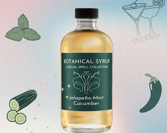 Jalapeno cucumber cocktail syrup with mint, spicy margarita herbal drink syrup