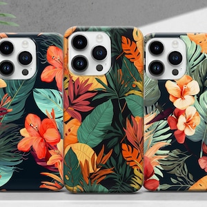 Tropical Phone Case with Flowers and Leaves Cover for iPhone 17 16 15 14 13 12 11 XR Pro Max Plus, Samsung S25 S24, Google Pixel 10 9 8A
