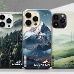 Mountain Phone Case with Text, Nature Landscape Cover for iPhone 17 16 15 14 13 12 11 XR Pro Max Plus, Samsung S25 S24