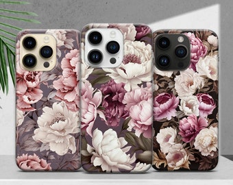 Floral Phone Case with Peonies Spring Cover for iPhone 17 16 15 14 13 12 11 XR Pro Max Plus, Samsung S25 S24 Ultra