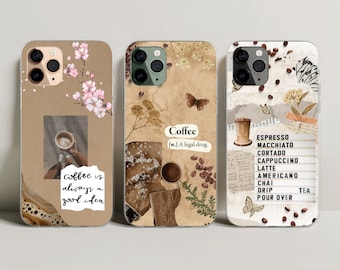 Coffee Phone Case for Caffeine Lovers Collage Cover for iPhone 17 16 15 14 13 12 11 XR Pro Max Plus, Samsung Galaxy S25 S24, Google Pixel 10