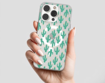 Custodia trasparente per telefono con motivo cactus, modello Desert Plant, con MagSafe, per iPhone 17, 16, 15, 14, 13, 12 Pro Max Plus, Samsung S25, S24 Ultra