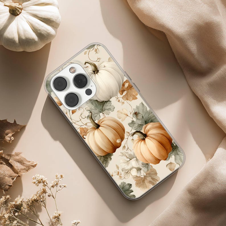 Autumn Phone Case with Pumpkins Fall Cover for iPhone 18 17 16 15 14 13 12 Pro Max Plus, Samsung Galaxy S26 S25 S24 Ultra image 1