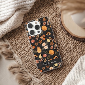 Autumn Phone Case with Personalized Name Fall Themed Cover for iPhone 17 16 15 14 13 12 XR Pro Max Plus, Samsung Galaxy S25 S24 Ultra, Pixel