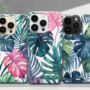 Tropical Phone Case with Vibrant Colors Monstera Leaves Cover for iPhone 17 16 15 14 13 12 XR Pro Max Plus, Samsung S25 S24