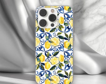Mediterranean Mosaic Phone Case Lemon Pattern Cover for iPhone 17 16 15 14 13 12 XR Pro Max, Samsung Galaxy S25 S24 Ultra Plus