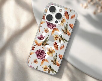 Autumn Phone Case With Leaves, Clear MagSafe Halloween Cover for iPhone 17 16 15 14 13 12 Pro Max Plus, Samsung S26 S25 S24 Ultra
