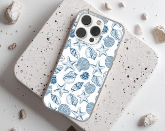 Ocean Phone Case Blue Ink Cover for iPhone 17 16 15 14 13 12 XR Pro Max, Samsung Galaxy S25 S24 Ultra Plus
