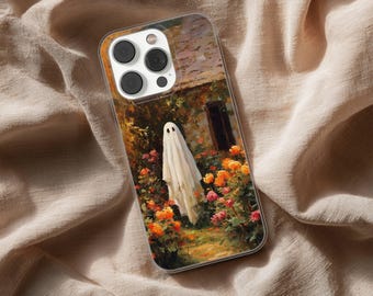 Halloween Phone Case With Ghost, Art Painting Autumn Cover for iPhone 17 16 15 14 13 XR Pro Max Plus, Samsung Galaxy S26 S25 Ultra