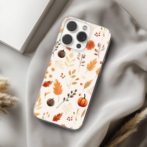 Autumn Phone Case with Pumpkins Fall Cover for iPhone 16 15 14 13 12 11 XR Pro Max Plus, Samsung Galaxy S25 S24 Ultra, Google Pixel