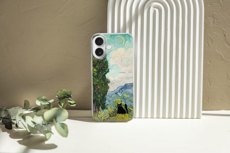 Black cat phone case featuring famous artist painting like Claude Monet and Van Gogh. Unique design blending fine art and feline charm. Perfect for cat lovers and art enthusiasts. Stylish and protective case for iPhone, Samsung, Google Pixel and other models.