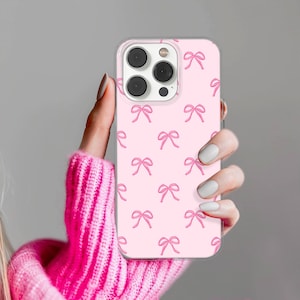 Bow Phone Case Coquette Pink Girly Cover for iPhone 16 15 14 13 12 11 XR Pro Max, Samsung S25 S24 Plus Ultra FE