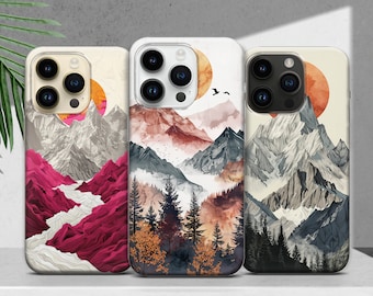 Mountain Phone Case Forest Scenery Abstract Cover for iPhone 17 16 15 14 13 12 11 XR Pro Max Plus, Samsung S25 S24 Ultra