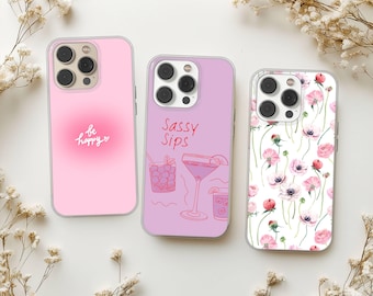 Coquette Aesthetic Phone Case Pink Romantic Girly Cover for iPhone 17 16 15 14 13 12 11 Pro Max Plus, Samsung S25 S24 Ultra FE