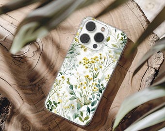Floral Phone Case With Wildflower Pattern Flower Cover for iPhone 17 16 15 14 13 12 11 XR Pro Max Plus, Samsung S25 S24 Ultra