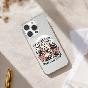 Cute Autumn Black Cat Ghost Phone Case Clear MagSafe Cover for iPhone 16 15 14 13 12 Pro Max Plus, Samsung S25 S24 Ultra