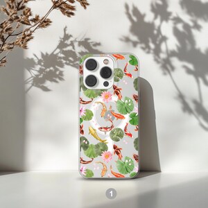 Koi Fish Phone Case Japanese Art Cover MagSafe for iPhone 17 16 15 14 13 12 Pro Max, Samsung S25 S24 Plus Ultra FE Design 1 - clear bg
