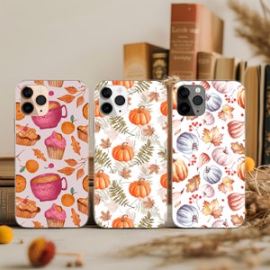 Autumn Phone Case with Pumpkins Pattern Fall Cover for iPhone 17 16 15 14 13 12 11 XR Pro Max Plus, Samsung Galaxy S26 S25 S24, Google Pixel