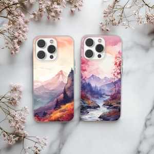 Mountain Phone Case with Scenic View Landscape Cover for iPhone 16 15 14 13 12 XR Pro Max Plus, Samsung S25 S24