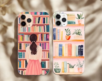 Book Phone Case, Bookworm Literature Cover for iPhone 17 16 15 14 13 12 11 XR Pro Max, Samsung Galaxy S25 S24 Plus Ultra FE