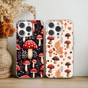 Autumn Phone Case with Mushrooms Fall Themed Cover for iPhone 17 16 15 14 13 12 11 Pro Max Plus, Samsung Galaxy S25 S24 Ultra FE, Pixel 10