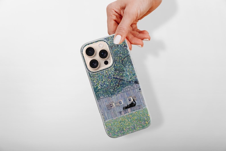 Black cat phone case featuring famous artist painting like Claude Monet and Van Gogh. Unique design blending fine art and feline charm. Perfect for cat lovers and art enthusiasts. Stylish and protective case for iPhone, Samsung, Google Pixel and other models.