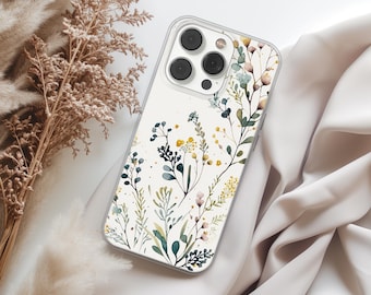 Wildflowers Phone Case Spring Cover With Floral Pattern for iPhone 17 16 15 14 13 12 11 XR Pro Max Plus, Samsung S25 S24