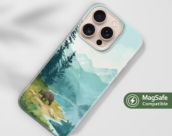 Mountain Landscape MagSafe Phone Case for iPhone 17, 16 Pro, 15, 14, 13 Plus Max – Scenic, Forest Cover with Bear