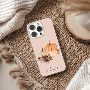 Autumn Phone Case with Personalized Name Fall Themed Cover for iPhone 17 16 15 14 13 12 XR Pro Max Plus, Samsung Galaxy S25 S24 Ultra, Pixel