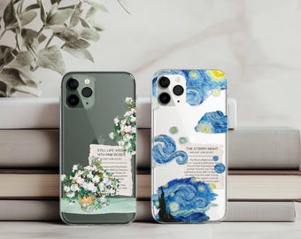 Art Phone Case Van Gogh Inspired Painting Clear Cover for iPhone 17 16 15 14 13 12 Pro Max Plus, Samsung S26 S25 S24 FE Ultra, Google Pixel
