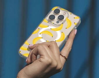 Banana Phone Case, Clear MagSafe Fruit Print Cover for iPhone 17 16 15 14 13 12 Pro Max Plus, Samsung S25 S24 Ultra