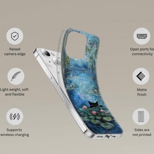 Black cat phone case featuring famous artist painting like Claude Monet and Van Gogh. Unique design blending fine art and feline charm. Perfect for cat lovers and art enthusiasts. Stylish and protective case for iPhone, Samsung, Google Pixel and other models.