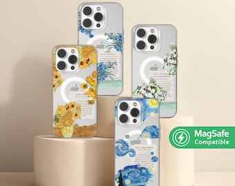 Art Phone Case Van Gogh Inspired Painting Clear MagSafe Cover for iPhone 17 16 15 14 13 12 Pro Max Plus, Samsung Galaxy S25 S24 Ultra