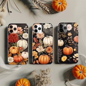 Fall Phone Case with Pumpkins Dark Halloween Cover for iPhone 17 16 15 14 13 12 11 XR Pro Max Plus, Samsung Galaxy S25 S24, Google Pixel